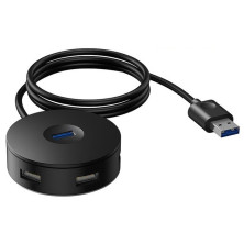 USB-хаб Baseus 4in1 Round Box HUB Adapter Type-A to USB3.0, USB2.0*3 кабель 1м Чорний