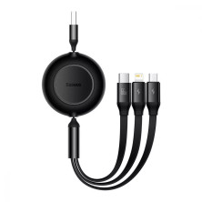 Кабель Baseus Bright Mirror 2 Series Retractable 3-in-1 Fast Charging Data Cable USB to Lightning+Type-C+MicroUSB 66W 1.1m Чорний