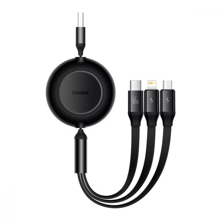 Кабель Baseus Bright Mirror 2 Series Retractable 3-in-1 Fast Charging Data Cable USB to Lightning+Type-C+MicroUSB 66W 1.1m Чорний