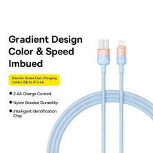 Кабель Baseus Discolor Series Fast Charging Data Cable USB to Lightning 2.4A 1m Голубой