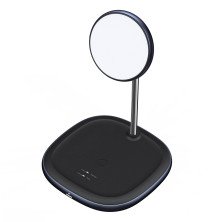 Беспроводное зарядное устройство Baseus Swan 2in1 Magnetic с функцией MagSafe и Qi 20W и адаптером QC3.0 Черный