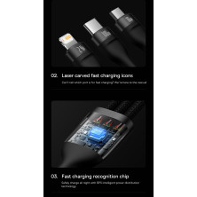 Кабель Baseus Flash Series 2 3-in-1 Fast Charging Data Cable USB to Lightning+Type-C+MicroUSB 100W 1.2m Черный