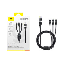 Кабель Baseus Flash Series 3 3-in-2 Fast Charging Data Cable  USB+Type-C to Lightning+Type-C+Type-C 100W 1.5m Чорний