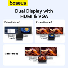 USB-хаб Baseus 11in1 Metal Gleam 11-Port Type-C HUB Adapter Type-C to USB3.0*3, USB2.0*1,Type-C(PD)*1, 4KHDMI*1, VGA, RJ45, TF, SD Серый