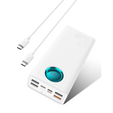 УМБ Baseus Amblight 26800mAh 65W 6A з технологією QC3.0+PD3.0 4USB+Type-C+ кабель Type-C to Type-C 100W 20V/5A 1м Білий