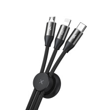 Кабель Baseus Car Co-sharing Cable 3-in-1 Fast Charging Data Cable USB to Lightning+Type-C+MicroUSB 3.5А 1m Чорний