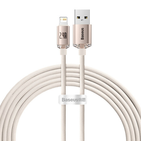 Кабель Baseus Crystal Shine Series USB to Lightning 2.4A 2m Рожевий