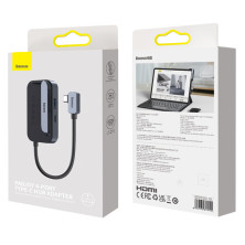 USB-хаб Baseus 4in1 PadJoy 4-Port Type-C HUB Adapter Type-C to USB3.0*1, Type-C*1, 4KHDMI, AUX Серый