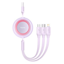 Кабель Baseus Bright Mirror 2 Series Retractable 3-in-1 Fast Charging Data Cable USB to Lightning+Type-C+MicroUSB 3.5А 1.1m Фіолетовий