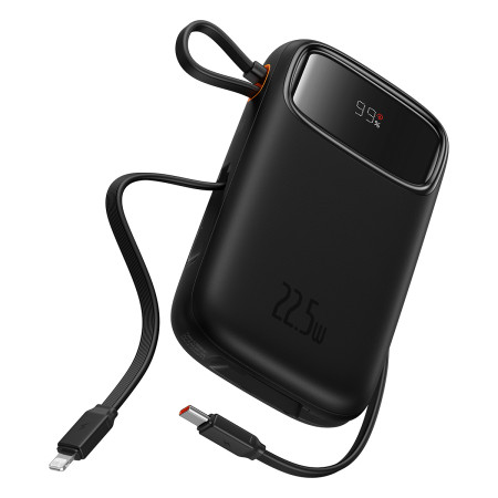 УМБ Baseus Qpow2 Dual-Cable 20000mAh 22.5W 2.4A с технологией QC3.0+PD3.0 и iP 20W+Type-C 22.5W кабелем Черный