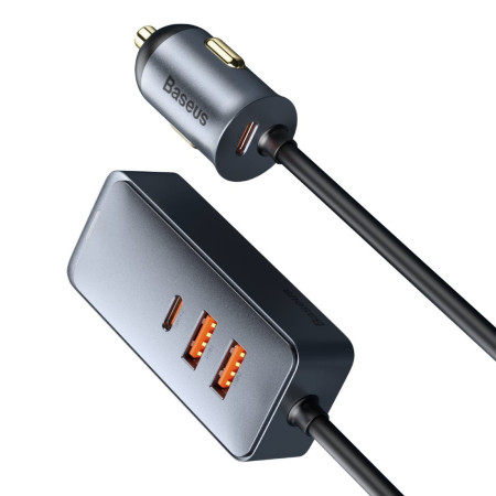 Автомобільний зарядний пристрій Baseus Share Together PPS multi-port Fast Charging Car Charge 120W 2USB+2Type-C з подовжувачем 1.5м Сірий