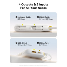 УМБ Baseus EnerFill FC31 Qpow3 Dual-Cable 20000mAh 22.5W с технологией QC3.0+PD3.0 и iP 20W+Type-C 22.5W кабелем Белый