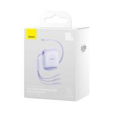 Кабель Baseus Traction Series Retractable 3-in-1 Fast Charging Data Cable Type-C to Lightning+Type-C+MicroUSB 100W 1.7m Фіолетовий