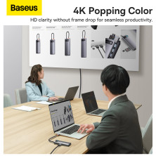 USB-хаб Baseus 7in1 Metal Gleam 7-Port Type-C HUB Adapter Type-C to USB3.0*3, Type-C(PD)*1, 4KHDMI*2, RJ45 Серый