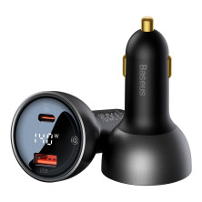Автомобильное зарядное устройство Baseus Digital Display PD 3.1 Dual Fast Charger Car Charger 140W USB+Type-C + Кабель Type-C to Type-C 240W 1м Черный