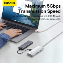USB-хаб Baseus 4in1 Lite Series 4-Port Type-C HUB Adapter Type-C to USB3.0*4 кабель 2м Білий