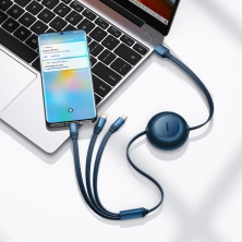 Кабель Baseus Bright Mirror 2 Series Retractable 3-in-1 Fast Charging Data Cable USB to Lightning+Type-C+MicroUSB 66W 1.1m Синій
