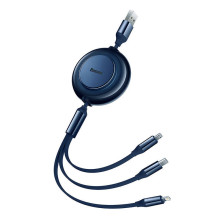 Кабель Baseus Bright Mirror 2 Series Retractable 3-in-1 Fast Charging Data Cable USB to Lightning+Type-C+MicroUSB 3.5А 1.1m Синій
