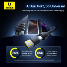 Кабель Baseus Flash Series 3 3-in-2 Fast Charging Data Cable  USB+Type-C to Lightning+Type-C+Type-C 100W 1.5m Чорний