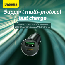 Автомобильное зарядное устройство Baseus Circular Metal PPS Quick Charger Car Charger 30W VOOC USB+Type-C Черный