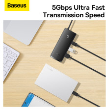USB-хаб Baseus 6in1 Lite Series 6-Port Type-C HUB Adapter Type-C to USB3.0*2, Type-C*1, 4KHDMI, TF, SD  Черный