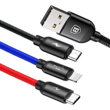 Кабель Baseus Three Primary Colors 3-in-1 Fast Charging Data Cable USB to Lightning+Type-C+MicroUSB 3.5А 1.2m Чорний