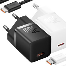 Сетевое зарядное устройство Baseus GaN5 Mini Fast Charger 1C PD3.0 30W Type-C 3A + кабель Baseus Type-C to Type-C 100W 20V/5A 1м Белый