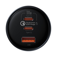Автомобильное зарядное устройство Baseus Qualcomm QC 5 Technology Multi-Port Fast Charge Car Charger 160W USB+2Type-C + Кабель Type-C to Type-C 100W 1м Серый