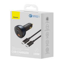 Автомобильное зарядное устройство Baseus Qualcomm QC 5 Technology Multi-Port Fast Charge Car Charger 160W USB+2Type-C + Кабель Type-C to Type-C 100W 1м Серый