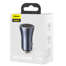Автомобільний зарядний пристрій Baseus Golden Contactor Pro Dual Quick Charger Car Charger 40W USB+Type-C Сірий