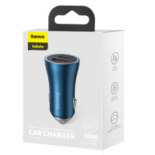 Автомобильное зарядное устройство Baseus Golden Contactor Pro Dual Quick Charger Car Charger 40W USB+Type-C Голубой