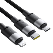 Кабель Baseus StarSpeed Series 3-in-1 Fast Charging Data Cable USB to Lightning+Type-C+MicroUSB 100W 1.5m Чорний