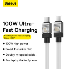 Кабель Baseus CoolPlay Series Fast Charging Data Cable Type-C to Type-C 100W 20V 5A 2m Белый