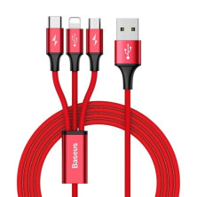 Кабель Baseus Rapid Series Cable 3-in-1 Fast Charging Data Cable USB to Lightning+Type-C+MicroUSB 3А 1.2m Червоний