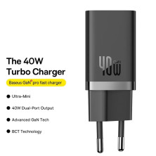 Сетевое зарядное устройство Baseus GaN5 Pro PD3.0 40W 2Type-C 3A Черный