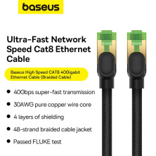 Кабель Baseus High Speed CAT8 RJ45 40Gigabit Network Ethernet Braided Cable Круглый 3m Черный