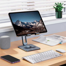 Підставка для телефона і планшета настільна Baseus Desktop Biaxial Foldable Metal Stand for Tablets обертання 360° Сірий