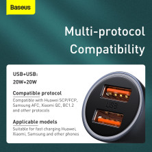 Автомобильное зарядное устройство Baseus Golden Contactor Pro Dual Quick Charger Car Charger 40W 2USB + Кабель USB to Type-C 1м Серый