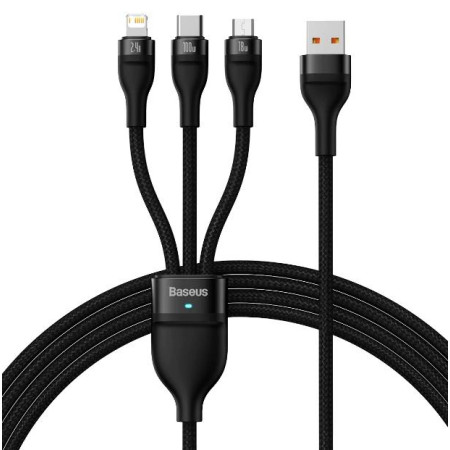 Кабель Baseus Flash Series 2 3-in-1 Fast Charging Data Cable USB to Lightning+Type-C+MicroUSB 66W 1.2m Черный