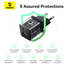 Сетевое зарядное устройство Baseus Palm Fast Charger QC3.0+PD3.0 30W USB+Type-C 3A + Кабель Type-C to Type-C 60W 20V/3A 1м Черний