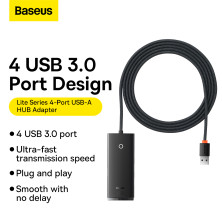 USB-хаб Baseus 4in1 Lite Series 4-Port Type-A HUB Adapter Type-A to USB3.0*4 кабель 2м Чорний