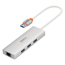 USB-хаб Baseus 4in1 PortalJoy 4-Port Type-A HUB Adapter Type-A to USB3.0*3, RJ45 Сірий