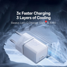 Сетевое зарядное устройство Baseus GaN5S Fast Charger 1C PD3.0 30W Type-C 3A Белый