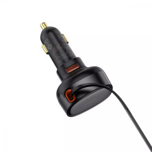 Автомобільний зарядний пристрій Baseus Enjoyment Pro Retractable 60W USB і з вбудованим кабелем Type-C 0.70м Чорний