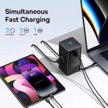 Сетевое зарядное устройство Baseus GaN5 PowerCombo Digital PowerStrip 65W 2AC+USB+Type-C + кабель Baseus Type-C to Type-C 100W 20V/5A 1м Черный