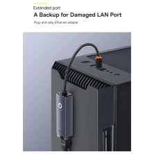 USB Переходник Baseus Lite Series Ethernet 1000 Mbps Type-A to RJ45 Серый