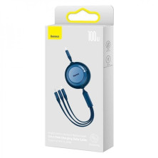 Кабель Baseus Bright Mirror 2 Series Retractable 3-in-1 Fast Charging Data Cable Type-C to Lightning+Type-C+MicroUSB 100W 1.1m Синий