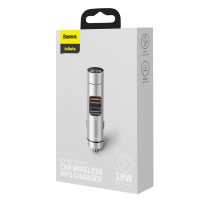 FM-трансмиттер Baseus Energy Column 2в1 MP3 Car QC3.0 18W Charger Bluetooth 5.0 2USB 3A Серебристый