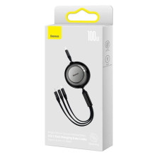 Кабель Baseus Bright Mirror 2 Series Retractable 3-in-1 Fast Charging Data Cable Type-C to Lightning+Type-C+MicroUSB 100W 1.1m Черный