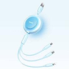 Кабель Baseus Bright Mirror 2 Series Retractable 3-in-1 Fast Charging Data Cable USB to Lightning+Type-C+MicroUSB 3.5А 1.1m Блакитний
